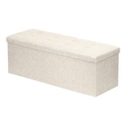 Harbour Housewares Large Foldable Storage Ottoman Bench Linen Finish - 111 x 37 x 39cm in Cream - Size: 111 x 37 x 39 cm - thumbnail 1