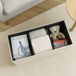 Harbour Housewares Large Foldable Storage Ottoman Bench Linen Finish - 111 x 37 x 39cm in Cream - Size: 111 x 37 x 39 cm - thumbnail 8