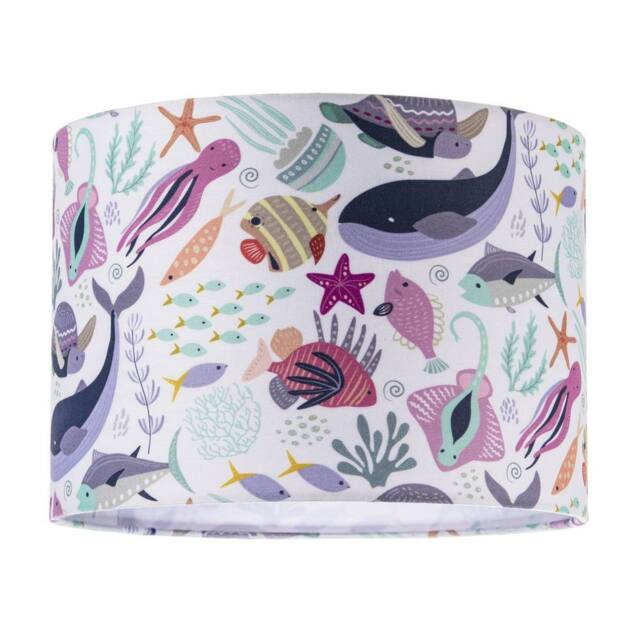 Happy Homewares Underwater Designed Fabric Lampshade with Whales Turtles Tropical Fish - Size: 10 inches - image 1