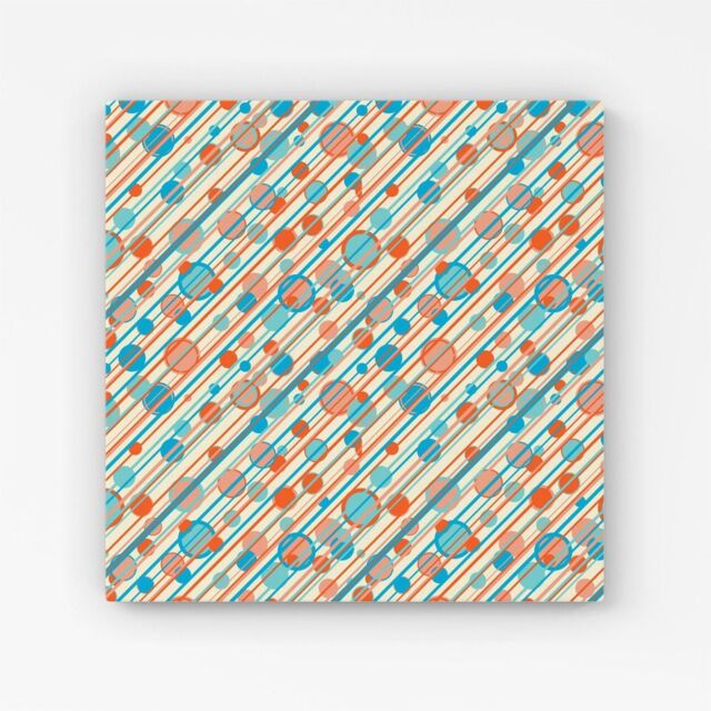 Warren Reed - Designer Retro Stripes & Circles Canvas in Blue - Size: w40 inch x h40 inch - image 1
