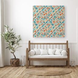Warren Reed - Designer Retro Stripes & Circles Canvas in Blue - Size: w40 inch x h40 inch - thumbnail 3