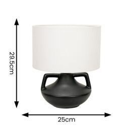 ValueLights Zoe Linen Drum Lamp Shade Matte Black Ceramic Vase Table Lamp with LED Bulb - thumbnail 4