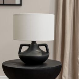 ValueLights Zoe Linen Drum Lamp Shade Matte Black Ceramic Vase Table Lamp with LED Bulb - thumbnail 3