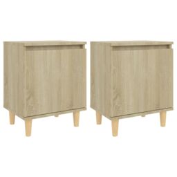 Berkfield Home Bed Cabinets with Solid Wood Legs 2 pcs Sonoma Oak 40x30x50 cm in Brown - Size: 40 x 30 x 50 cm - thumbnail 2