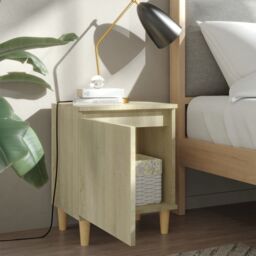 Berkfield Home Bed Cabinets with Solid Wood Legs 2 pcs Sonoma Oak 40x30x50 cm in Brown - Size: 40 x 30 x 50 cm - thumbnail 3