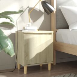 Berkfield Home Bed Cabinets with Solid Wood Legs 2 pcs Sonoma Oak 40x30x50 cm in Brown - Size: 40 x 30 x 50 cm - thumbnail 1