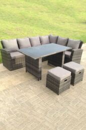 Fimous High Back Rattan Corner Sofa Dining Table With Stools 8 Seater right corner in Dark Grey - thumbnail 3