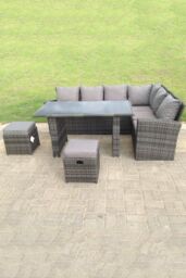 Fimous High Back Rattan Corner Sofa Dining Table With Stools 8 Seater right corner in Dark Grey - thumbnail 2