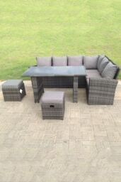Fimous High Back Rattan Corner Sofa Dining Table With Stools 8 Seater right corner in Dark Grey - thumbnail 4