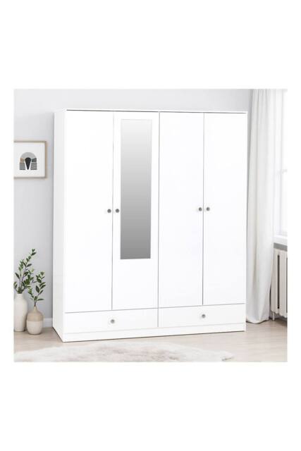 Seconique Denver 4 Door 2 Drawer Mirrored Wardrobe - WHITE GLOSS - image 1