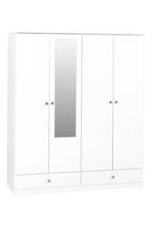 Seconique Denver 4 Door 2 Drawer Mirrored Wardrobe - WHITE GLOSS - thumbnail 2