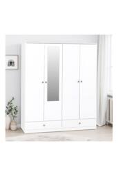 Seconique Denver 4 Door 2 Drawer Mirrored Wardrobe - WHITE GLOSS - thumbnail 1