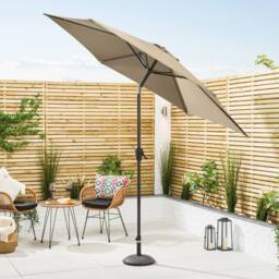 Christow 2.7m Tilting Garden Parasol Outdoor Umbrella Patio Sunshade With Crank in Brown - thumbnail 2