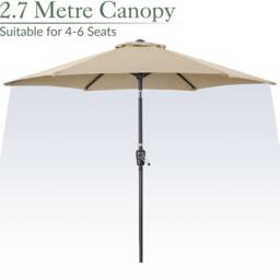 Christow 2.7m Tilting Garden Parasol Outdoor Umbrella Patio Sunshade With Crank in Brown - thumbnail 3