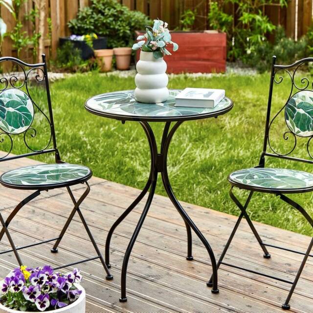 Wyld and Coco Vintage Green Mosaic Bistro Set - Black Iron Frame - image 1