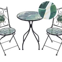 Wyld and Coco Vintage Green Mosaic Bistro Set - Black Iron Frame - thumbnail 2