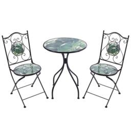 Wyld and Coco Vintage Green Mosaic Bistro Set - Black Iron Frame - thumbnail 3