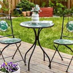 Wyld and Coco Vintage Green Mosaic Bistro Set - Black Iron Frame - thumbnail 1