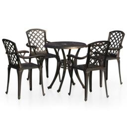 Berkfield Home 5 Piece Bistro Set Cast Aluminium Bronze in Brown - thumbnail 2
