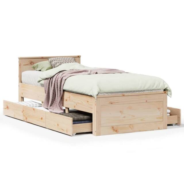 Berkfield Home Bed Frame without Mattress with Headboard 90x200 cm Solid Wood Pine in Light Tan - image 1