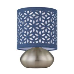 First Choice Lighting Set of 2 Jenson - Brushed Chrome Touch Table Lamps Blue Cut Out Shade in Silver - thumbnail 3