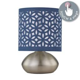 First Choice Lighting Set of 2 Jenson - Brushed Chrome Touch Table Lamps Blue Cut Out Shade in Silver - thumbnail 6