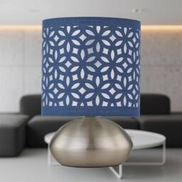 First Choice Lighting Set of 2 Jenson - Brushed Chrome Touch Table Lamps Blue Cut Out Shade in Silver - thumbnail 4