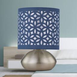 First Choice Lighting Set of 2 Jenson - Brushed Chrome Touch Table Lamps Blue Cut Out Shade in Silver - thumbnail 5