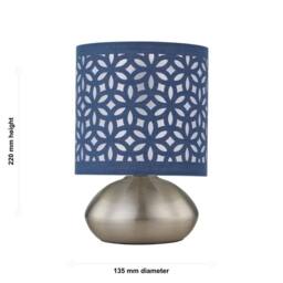 First Choice Lighting Set of 2 Jenson - Brushed Chrome Touch Table Lamps Blue Cut Out Shade in Silver - thumbnail 7