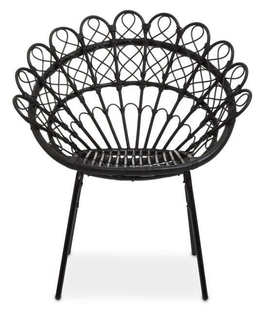 Orsina Black Rattan Round Peacock Chair, Unique Chair with Metal Legs - image 1