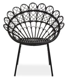 Orsina Black Rattan Round Peacock Chair, Unique Chair with Metal Legs