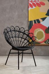Orsina Black Rattan Round Peacock Chair, Unique Chair with Metal Legs - thumbnail 4