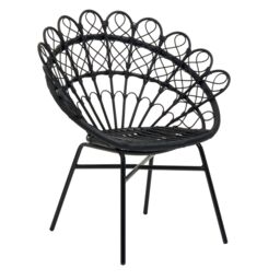 Orsina Black Rattan Round Peacock Chair, Unique Chair with Metal Legs - thumbnail 5
