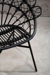Orsina Black Rattan Round Peacock Chair, Unique Chair with Metal Legs - thumbnail 2