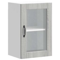 Berkfield Home Kitchen Wall Cabinet with Glass Door¬†Porto Grey Sonoma - thumbnail 2