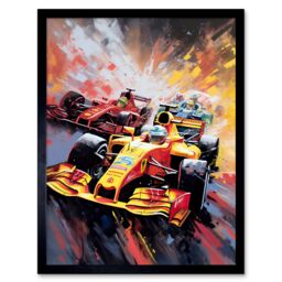 "Artery8 Wall Art Print Grand Prix Championship Cars Racing on Track Art Framed in Black - Size: W12"" x H16""" - thumbnail 1
