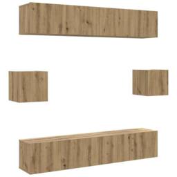 Berkfield Home 6 Piece TV Cabinet Set Wall-mounted Artisan Oak Engineered Wood in Brown - thumbnail 1