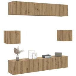 Berkfield Home 6 Piece TV Cabinet Set Wall-mounted Artisan Oak Engineered Wood in Brown - thumbnail 2
