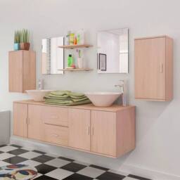 Berkfield Home Nine Piece Bathroom Furniture & Basin Set Beige - thumbnail 4