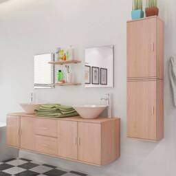 Berkfield Home Nine Piece Bathroom Furniture & Basin Set Beige - thumbnail 3