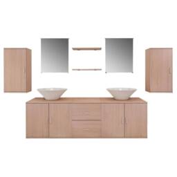 Berkfield Home Nine Piece Bathroom Furniture & Basin Set Beige - thumbnail 2