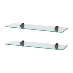 Harbour Housewares 2x Rounded Floating Glass Shelves - 50cm Bathroom Storage Display Unit in Black