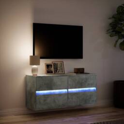 Berkfield Home TV Wall Cabinet with LED Lights Concrete Grey 100x31x45 cm - Size: 100 x 31 x 45 cm - thumbnail 5