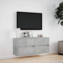 Berkfield Home TV Wall Cabinet with LED Lights Concrete Grey 100x31x45 cm - Size: 100 x 31 x 45 cm - thumbnail 4