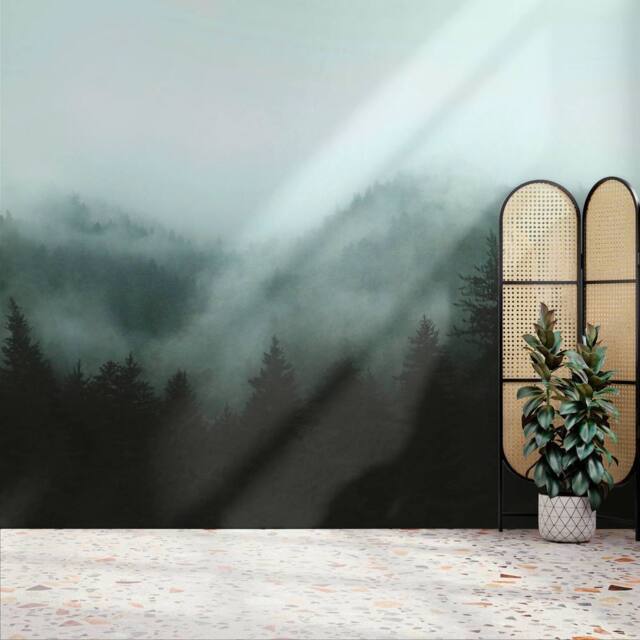 Superfresco Easy Misty Landscape Teal Print To Order 3m x 2.8m Mural in Blue - image 1