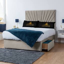 UK Bed Furniture Sunrise Divan Bed with 4 Drawers & 26 Inch headboard in Light Beige - Size: Small Double - thumbnail 1