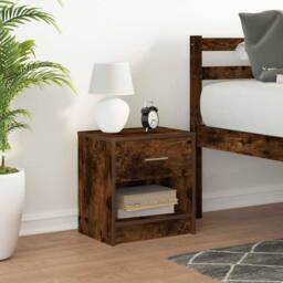 Berkfield Home Bedside Cabinet with Drawer Smoked Oak 39x28x41 cm in Brown - Size: 39 x 28 x 41 cm - thumbnail 2