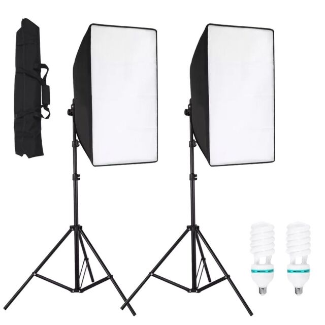 VOGREX 2PCS Softbox Lighting Kit Video Photo Soft Box Continuous Light Stand Studio in Black - image 1