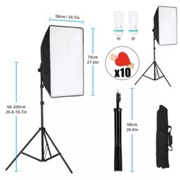 VOGREX 2PCS Softbox Lighting Kit Video Photo Soft Box Continuous Light Stand Studio in Black - thumbnail 2