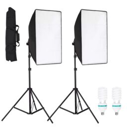 VOGREX 2PCS Softbox Lighting Kit Video Photo Soft Box Continuous Light Stand Studio in Black - thumbnail 1